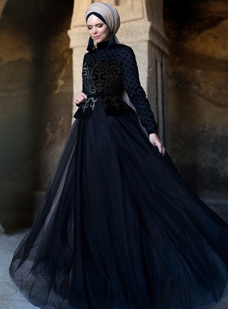 Muslima Wear Siyah Ayya Dress Abiye Elbise