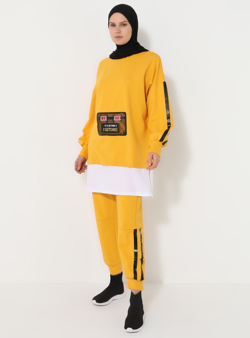 SAHRA BUTİK Sarı Tunik&Pantolon İkili Takım