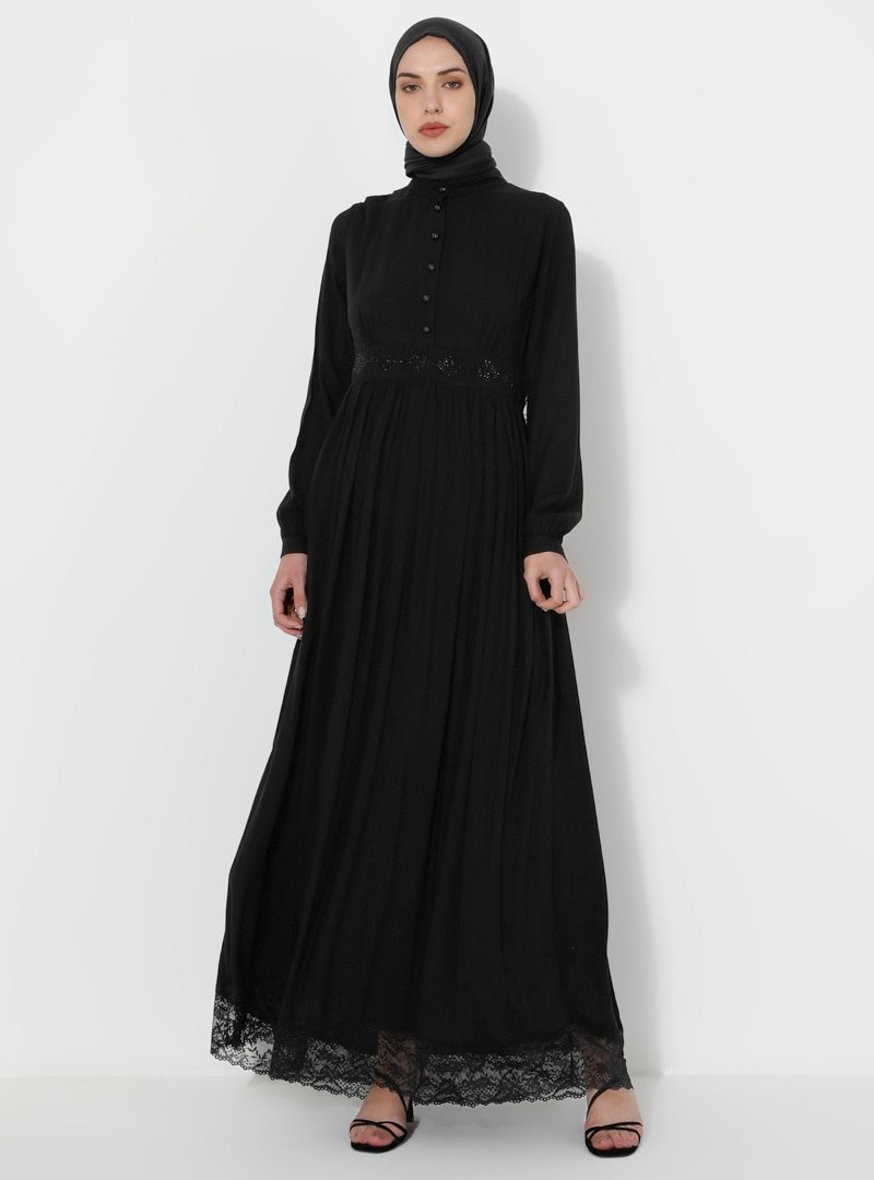 Ginezza Siyah Taş Detaylı Elbise