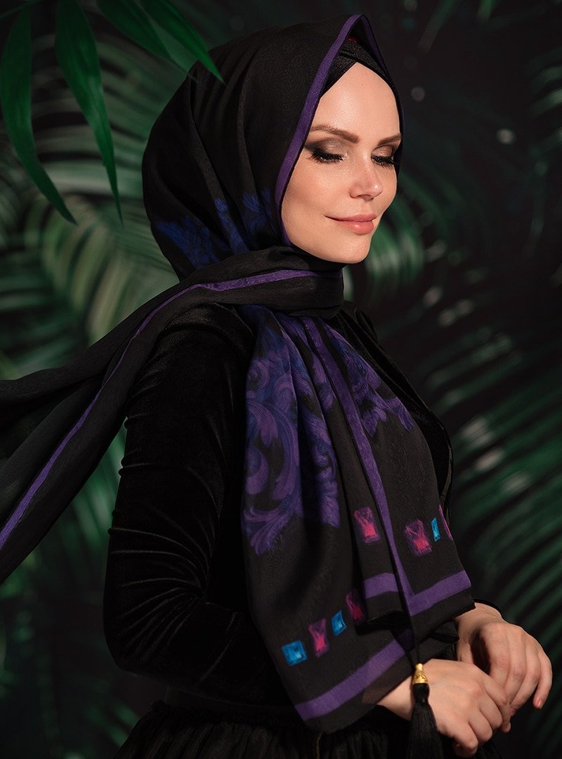 Muslima Wear Mavi Renkli Marvel Moon Asıya Şal