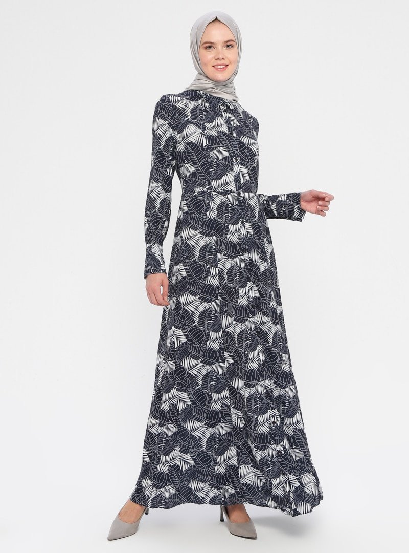 ACR CLOTHİNG Lacivert Desenli Elbise