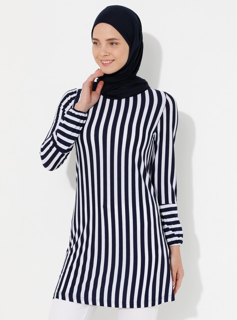 Moda Zenis Lacivert Çizgili Tunik