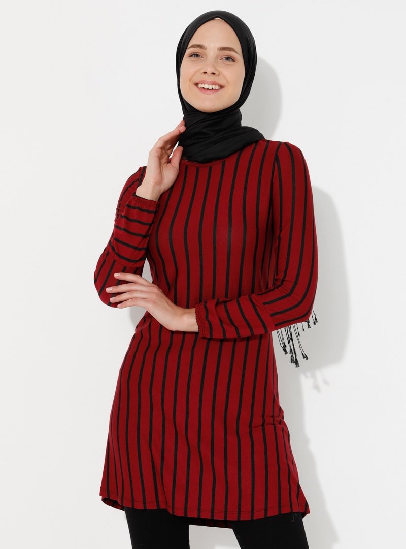 Moda Zenis Bordo Çizgili Tunik