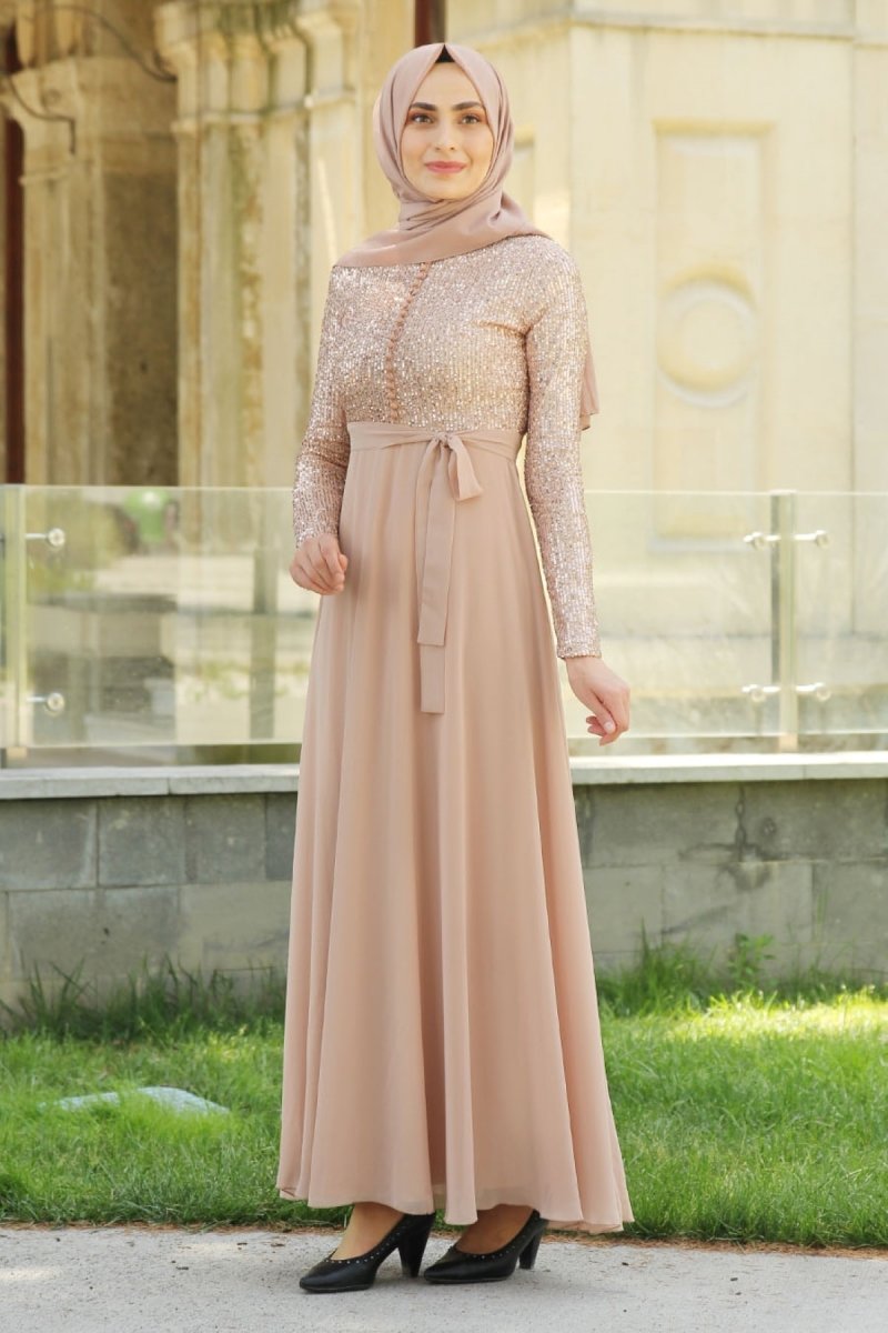 Feiza Collection Düğme Detaylı Şifon Abiye Elbise