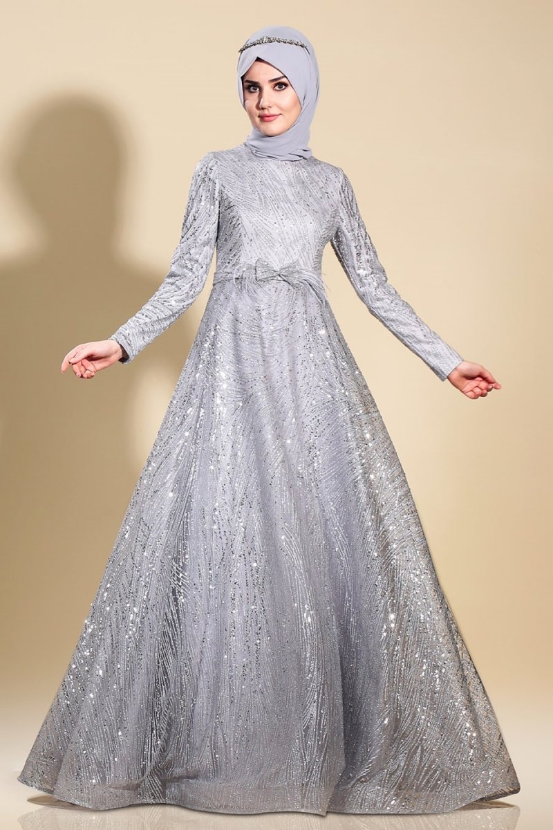 Feiza Collection Gri Payetli Abiye Elbise