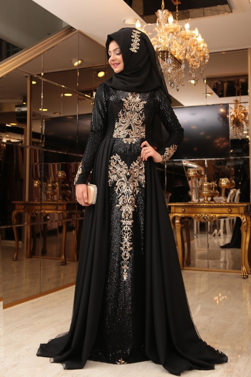 Pınar Şems Siyah Güneş Abiye Elbise