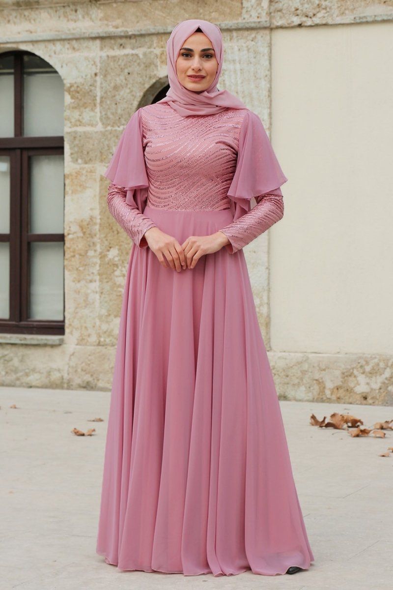 Feiza Collection Gül Kurusu Payet Detaylı Abiye Elbise