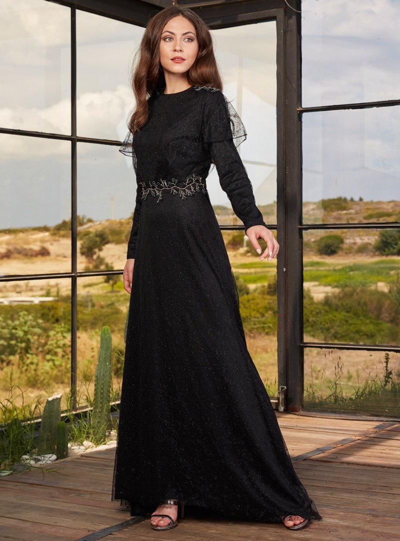 An-Nahar Siyah İzgi Abiye Elbise