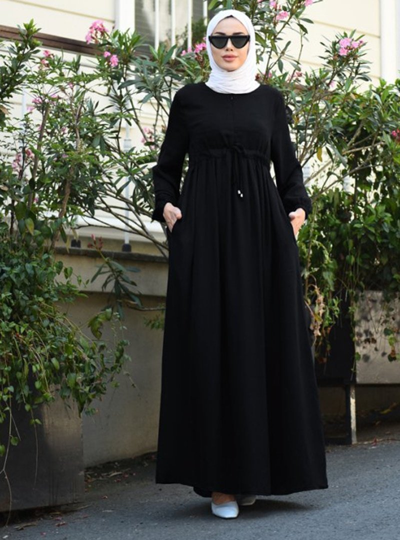 Neways Siyah Beli Bağcıklı Elbise