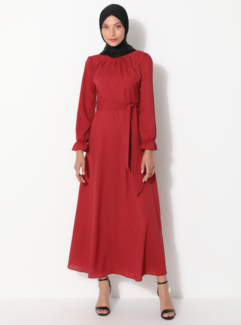 Ziwoman Kırmızı Puantiyeli Elbise
