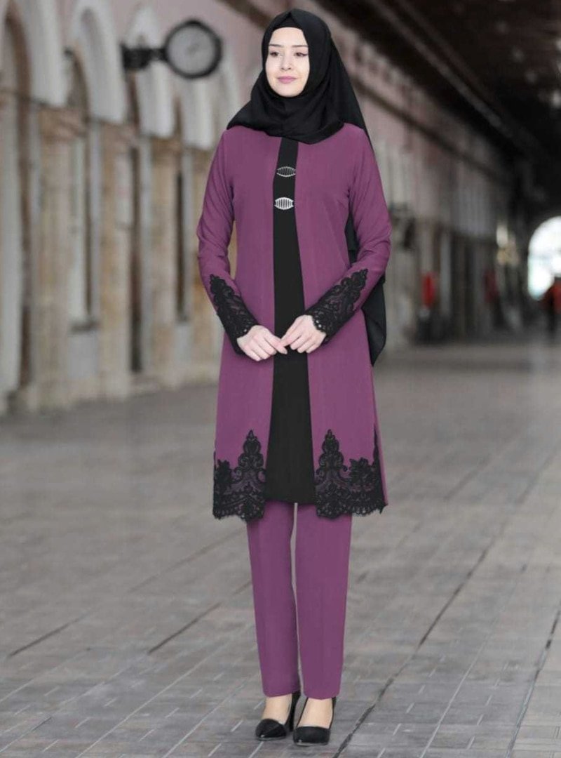 Azra Design Lila Sema Tunik&Pantolon İkili Abiye Takım