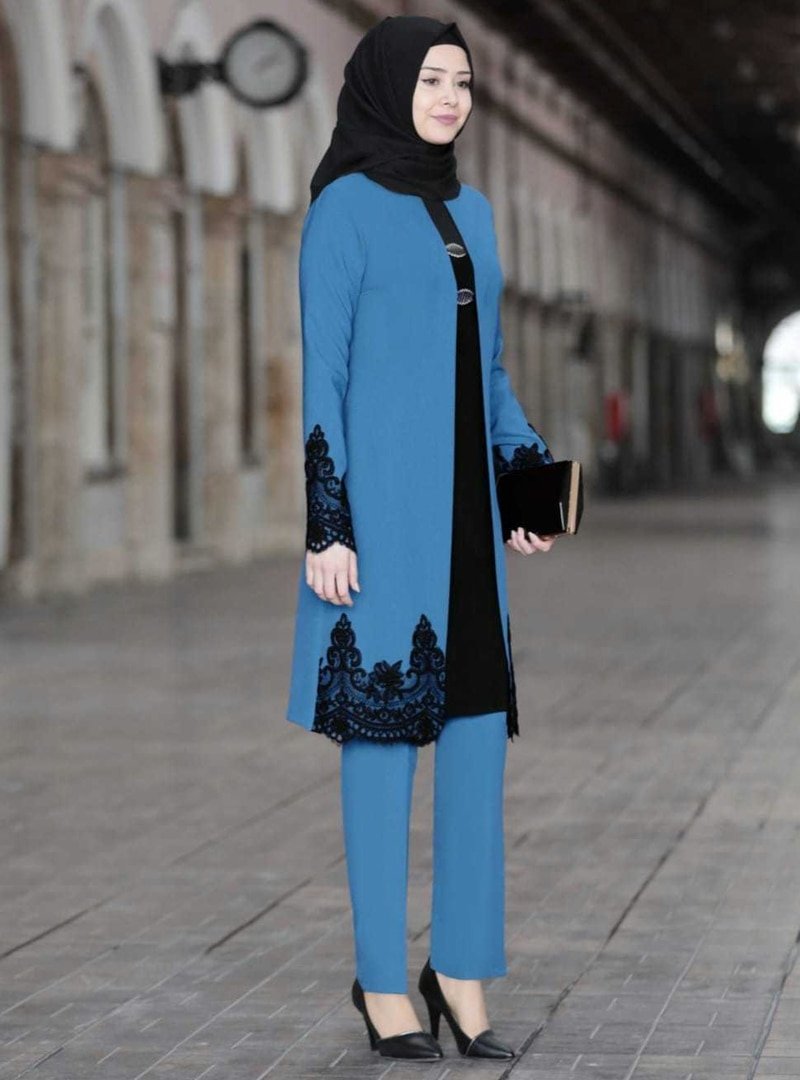 Azra Design Mavi Sema Tunik&Pantolon İkili Abiye Takım