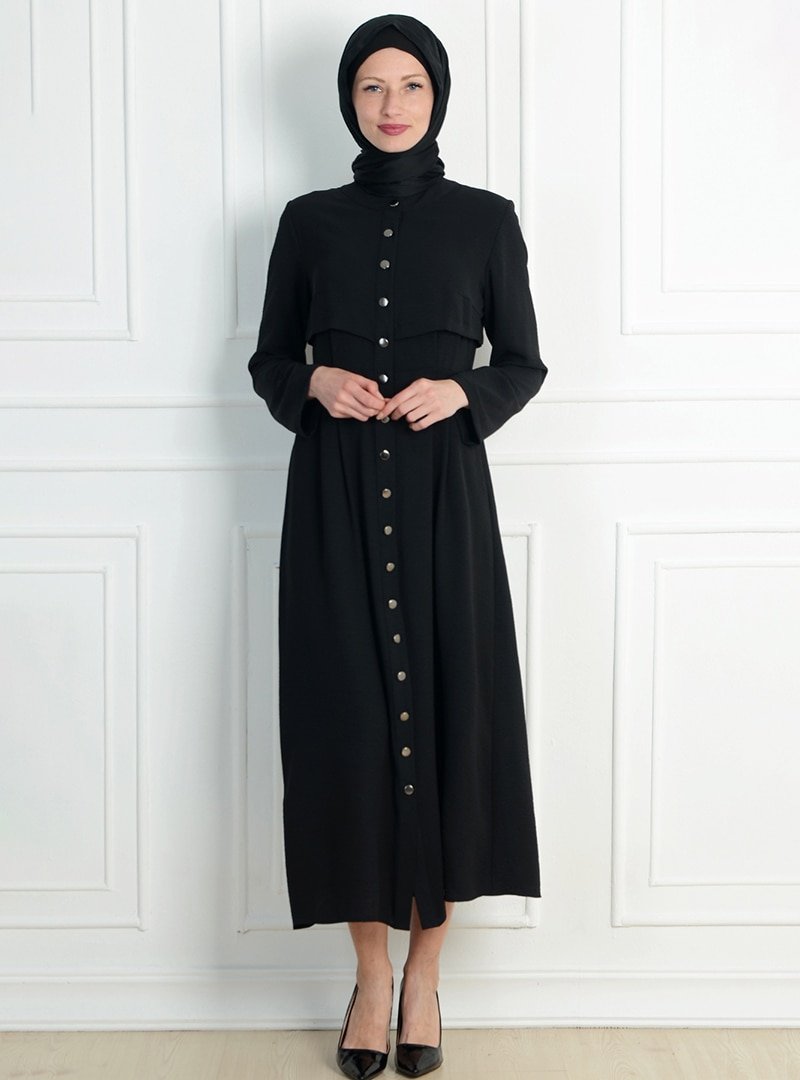 NC Design Siyah Boydan Düğmeli Elbise