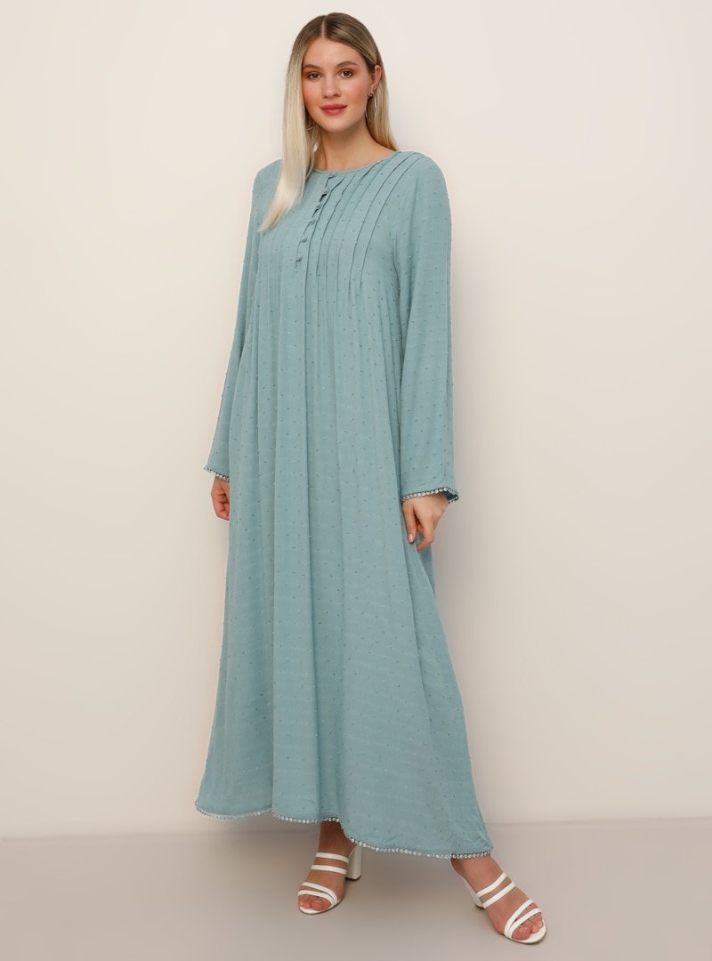 Alia Mavi Soft Doğal Kumaşlı Nakışlı Elbise