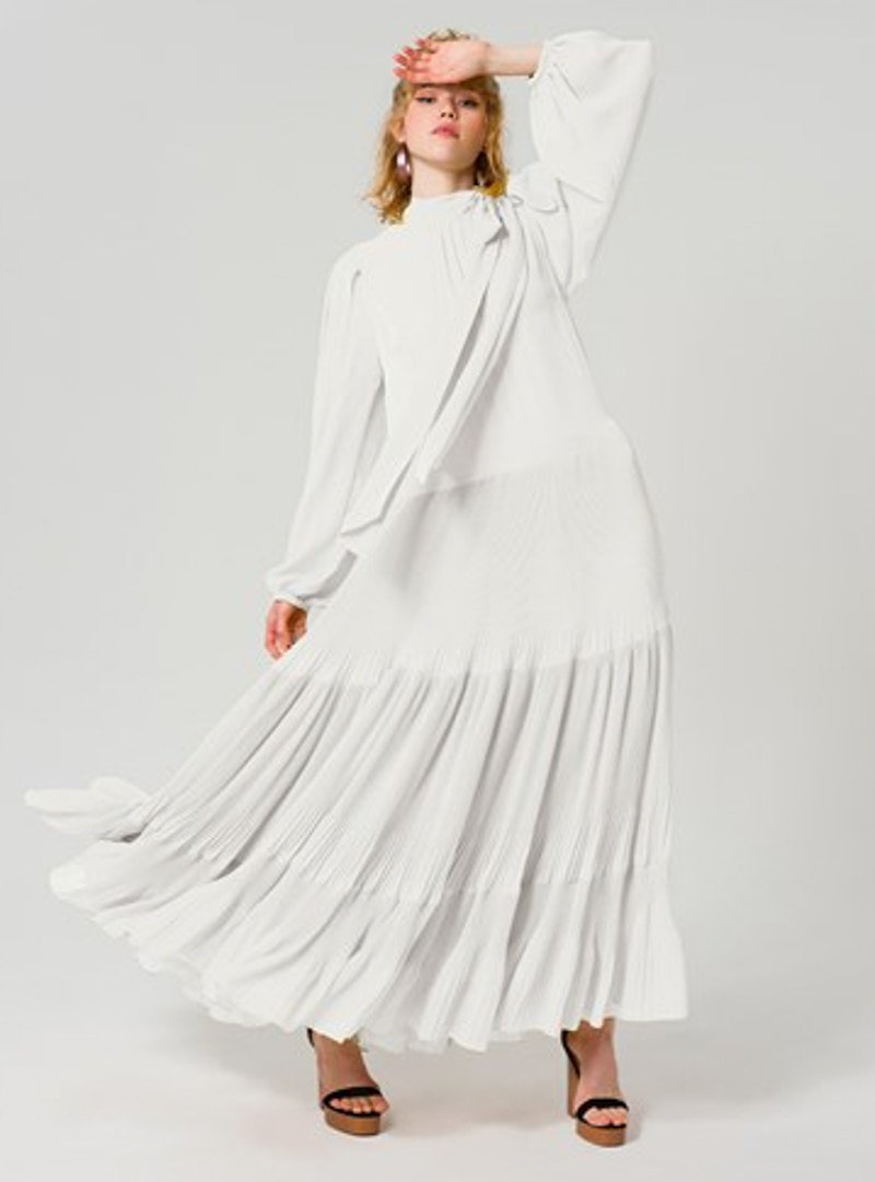 MİHA Beyaz Yakası Fular Detaylı Elbise