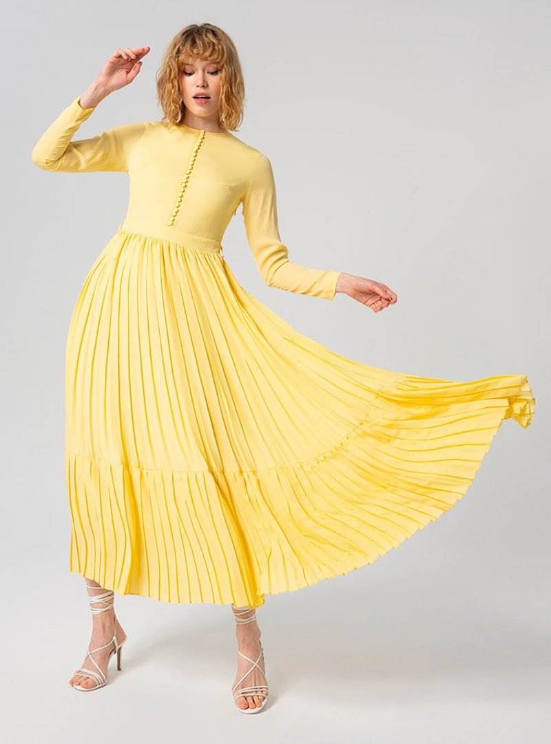 MİHA Sarı Piliseli Elbise