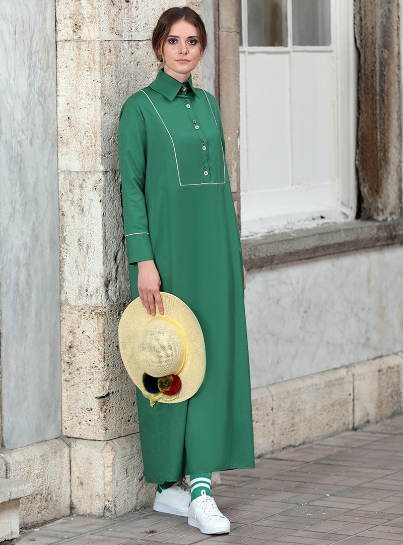 SAHRA AFRA Yeşil Fiore Elbise