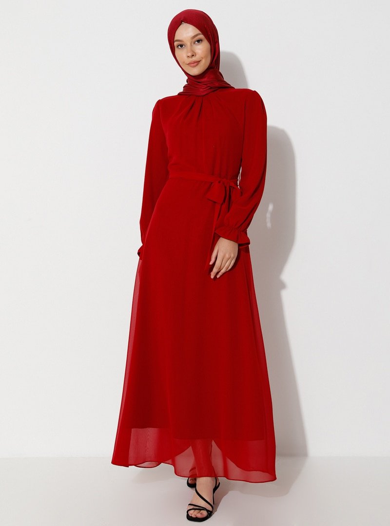 Ziwoman Kırmızı Kuşaklı Elbise