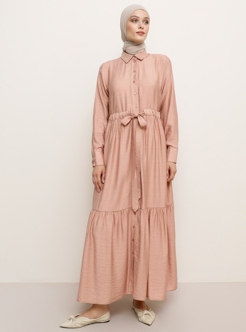 Refka Pudra Boydan Düğmeli Elbise