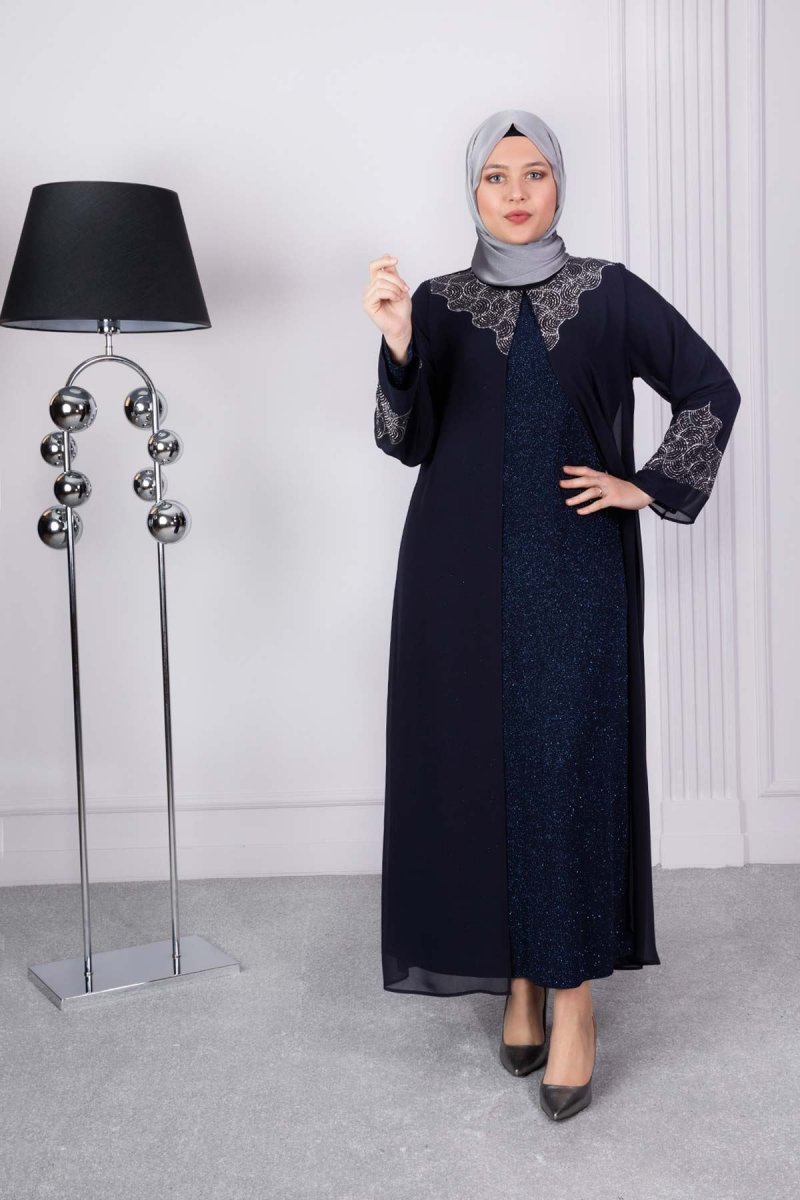 BEHREM Lacivert Sahra Abiye Elbise