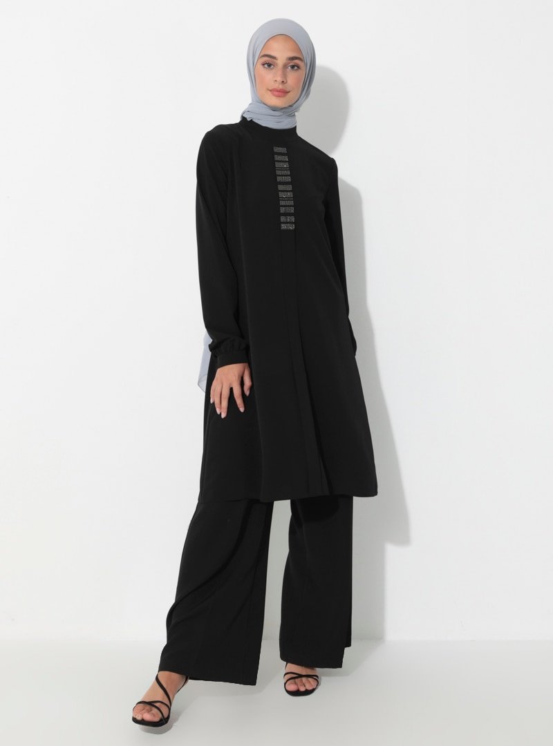 Moda Zenis Siyah Drop Baskılı Tunik