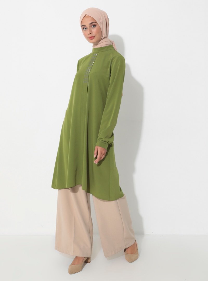 Moda Zenis Yeşil Drop Baskılı Tunik