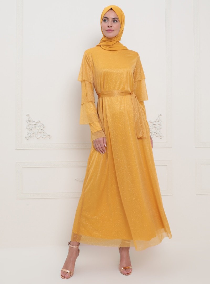 Sevit-Li Hardal Sim Detaylı Abiye Elbise