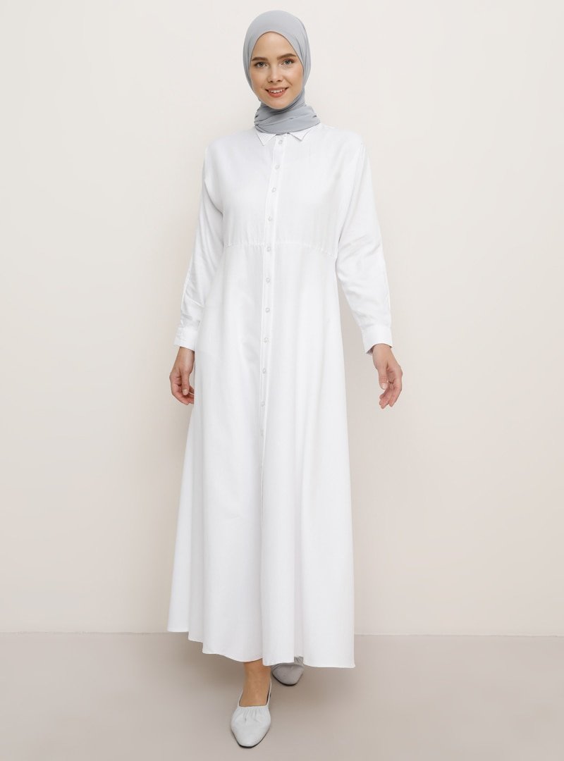 Everyday Basic Beyaz Boydan Düğmeli Elbise