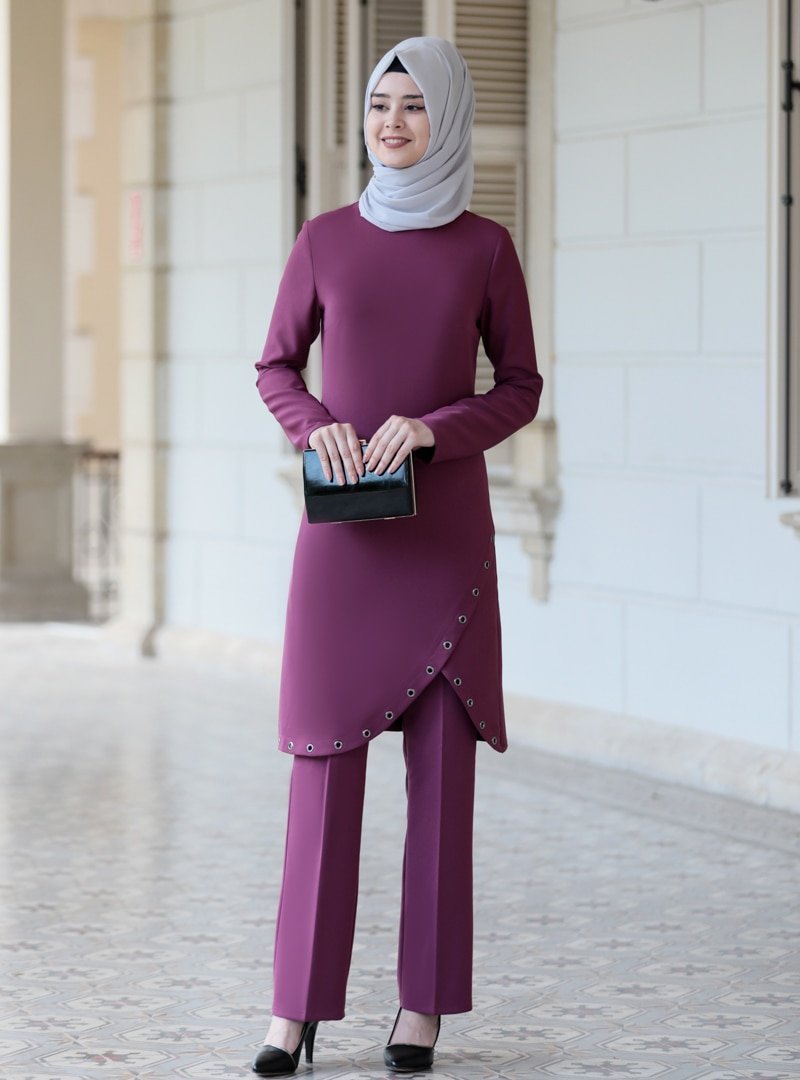 Azra Design Lila Duru Tunik&Pantolon İkili Abiye Takım