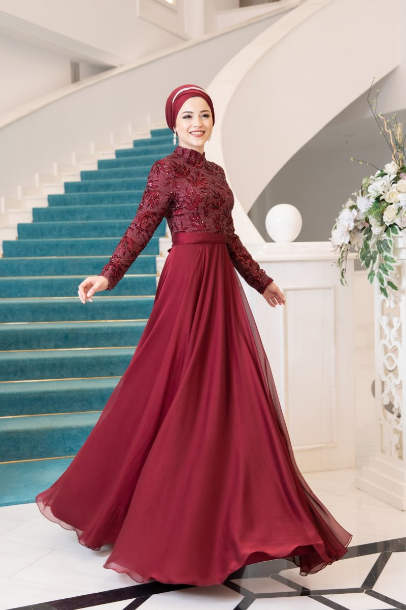 Al-Marah Bordo Arya Abiye Elbise