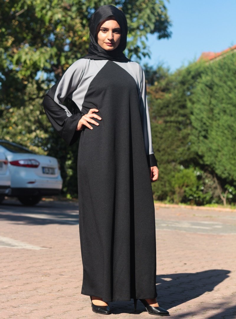 Merve Aydın Gri Siyah Garnili Elbise