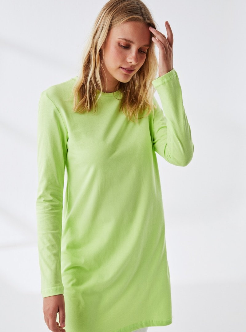 Muni Muni Yeşil Neon Doğal Kumaşlı Basic Tunik