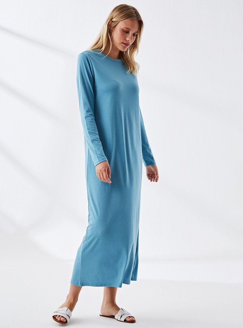 Muni Muni Bebe Mavi Doğal Kumaşlı Elbise