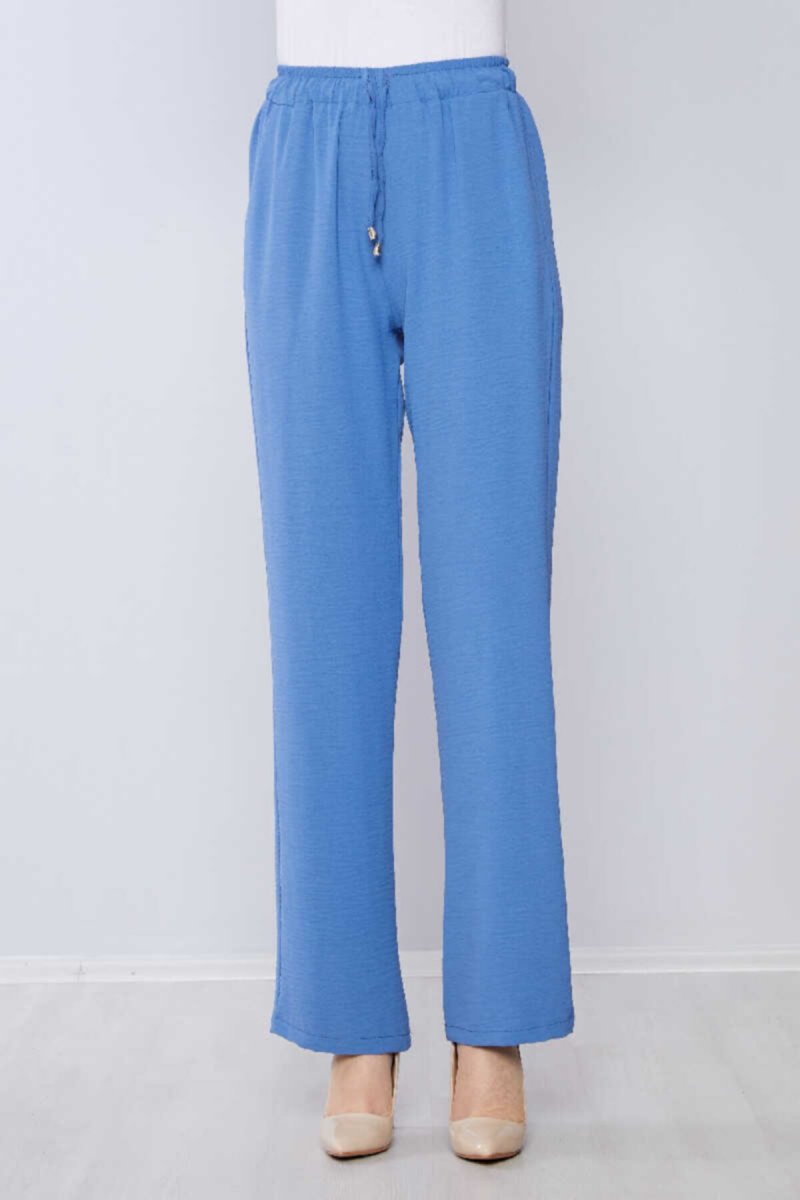 Burcu Tesettür Mavi Beli Lastikli Ve Cep Detaylı Kumaş Pantolon