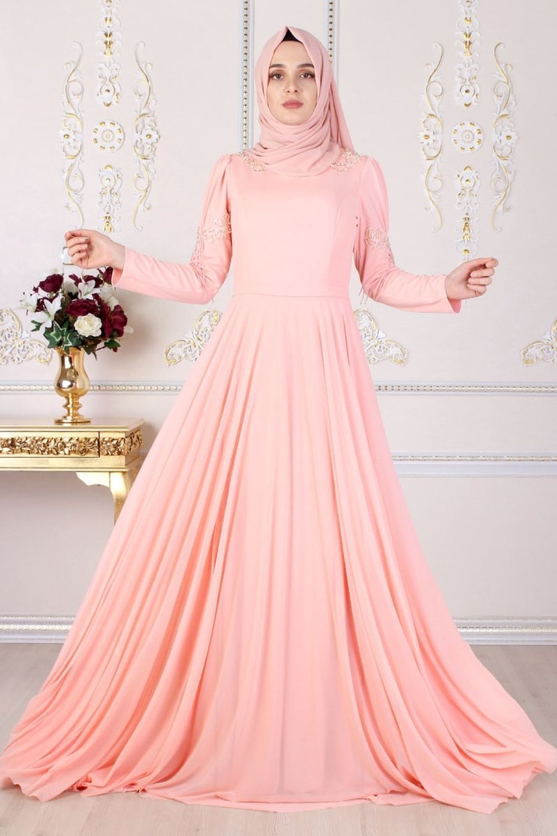 Feiza Collection Somon İnci Detaylı Abiye Elbise