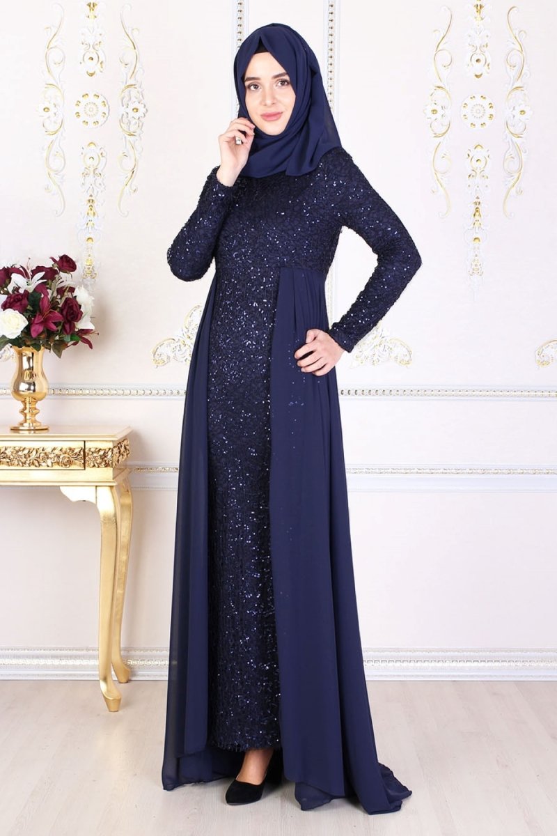 Feiza Collection Lacivert Payetli Abiye Elbise