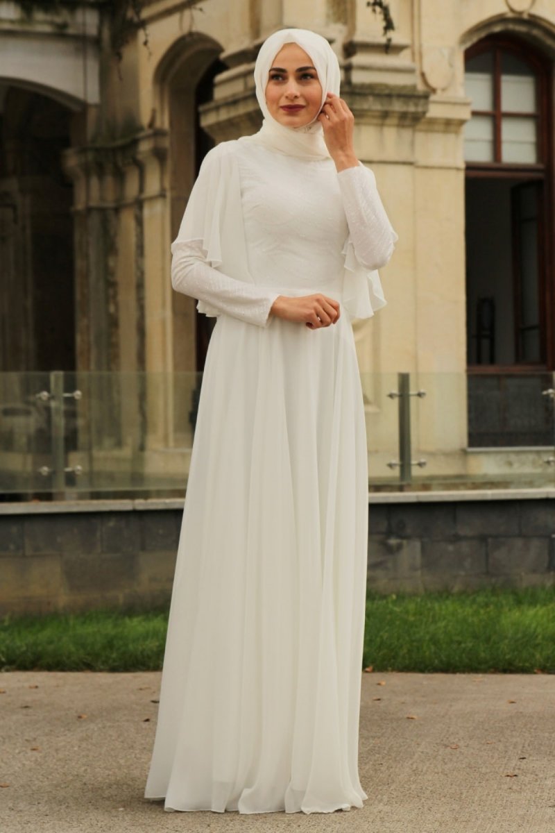 Feiza Collection Ekru Payet Detaylı Abiye Elbise