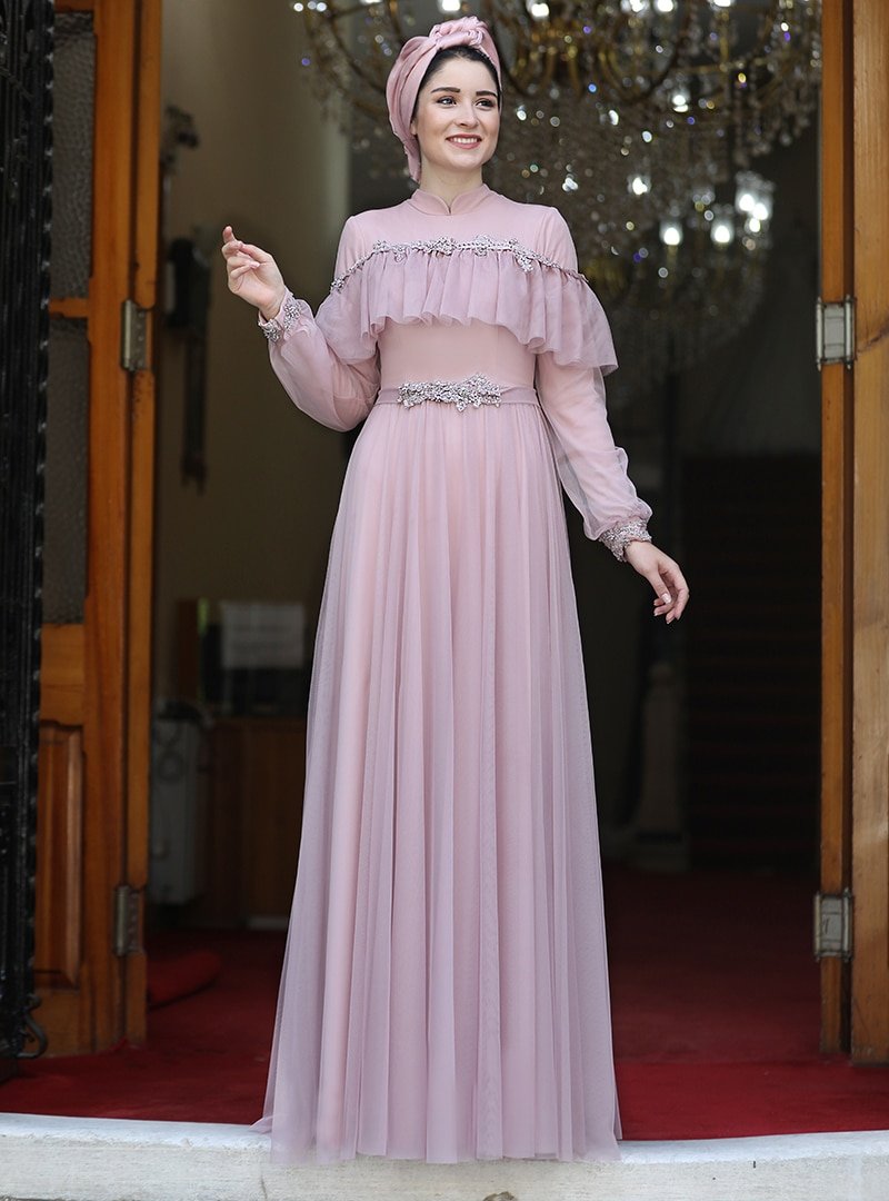 Burak Baran Fashion Pudra Zerafet Abiye Elbise
