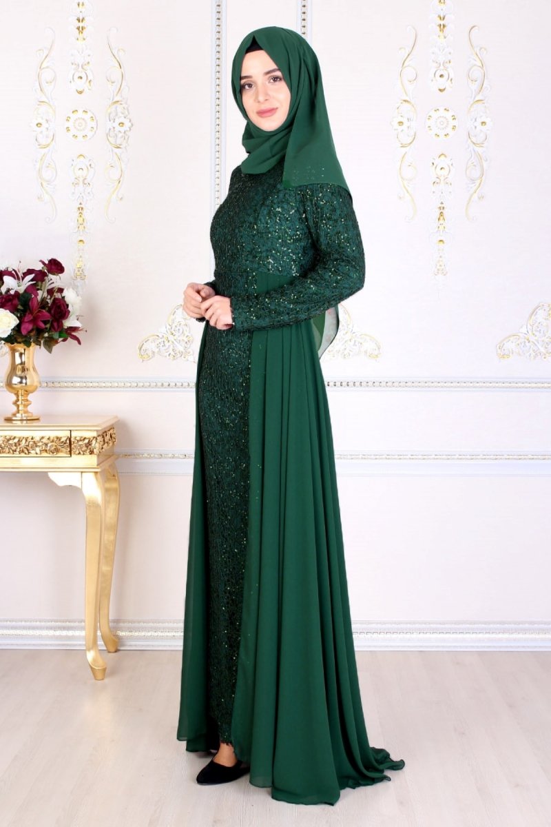 Feiza Collection Yeşil Payetli Abiye Elbise