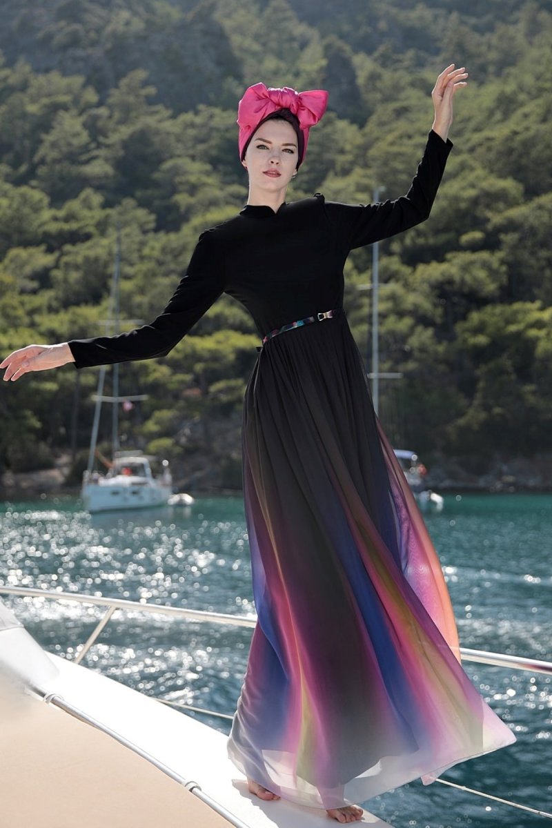 Feiza Collection Siyah Gökkuşağı Abiye Elbise