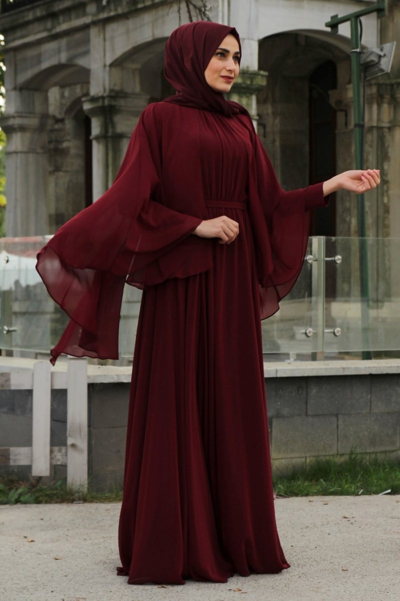 Feiza Collection Bordo Pelerinli Abiye Elbise