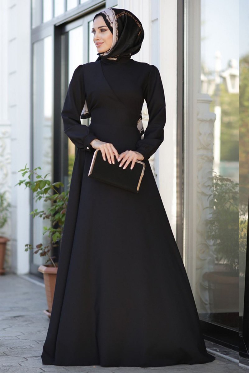 Lavienza Siyah Sina Elbise