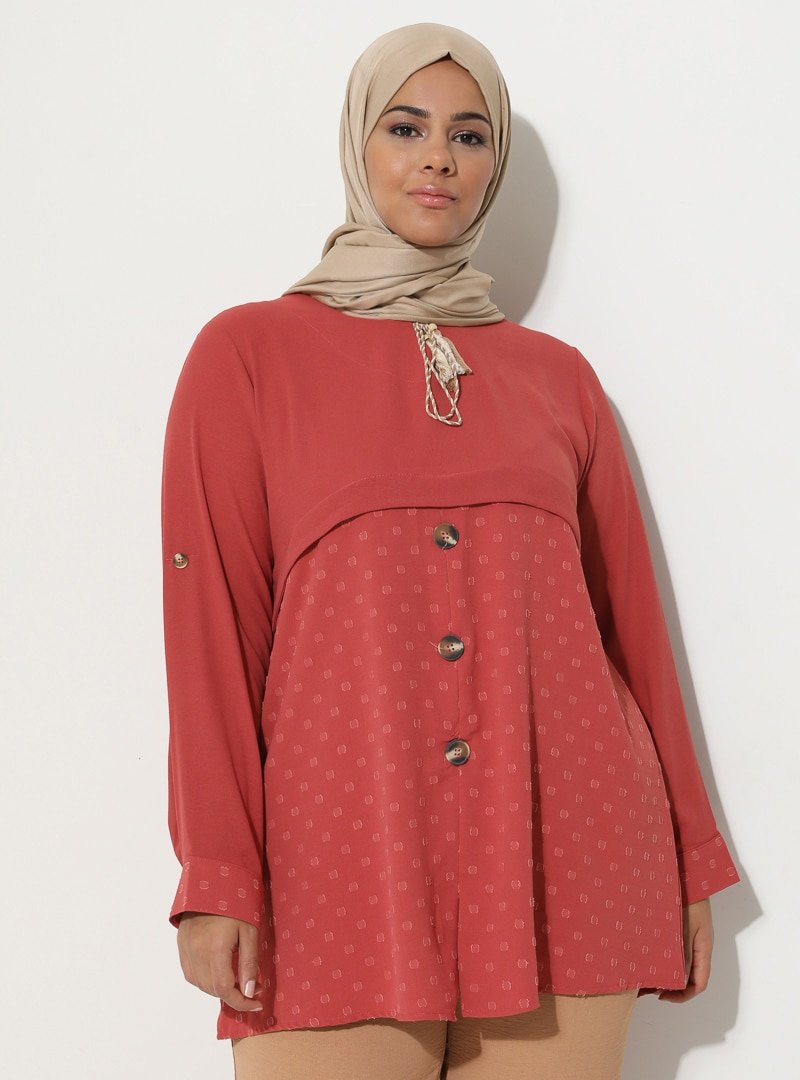 Genç Style Pembe Düğme Detaylı Tunik