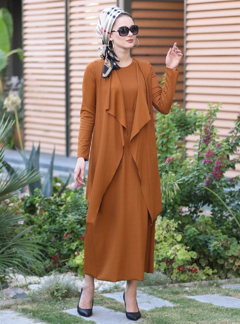 Selma Sarı Design Taba Yelek&Elbise İkili Takım