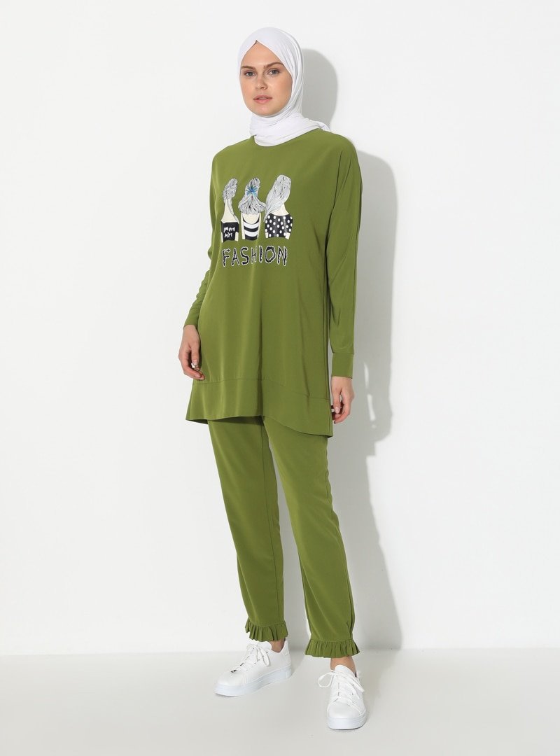 Moda Zenis Yeşil Fıstık i Tunik&Pantolon İkili Takım