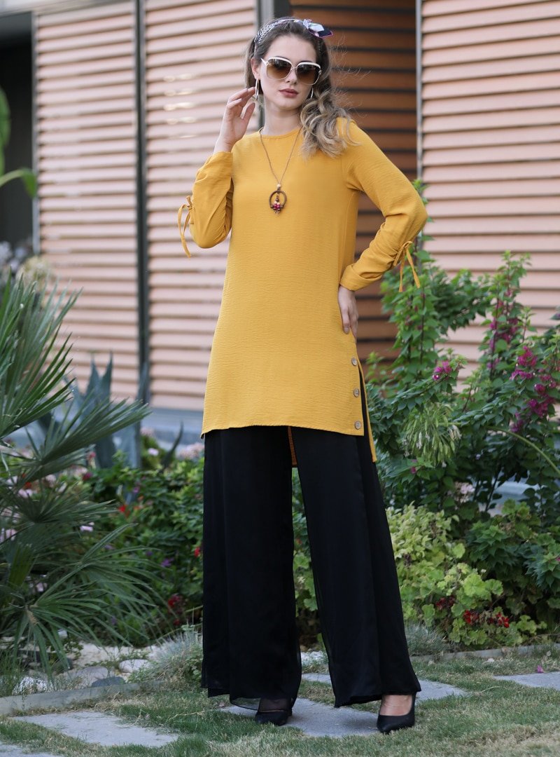 Selma Sarı Design Hardal Kolye Detaylı Tunik