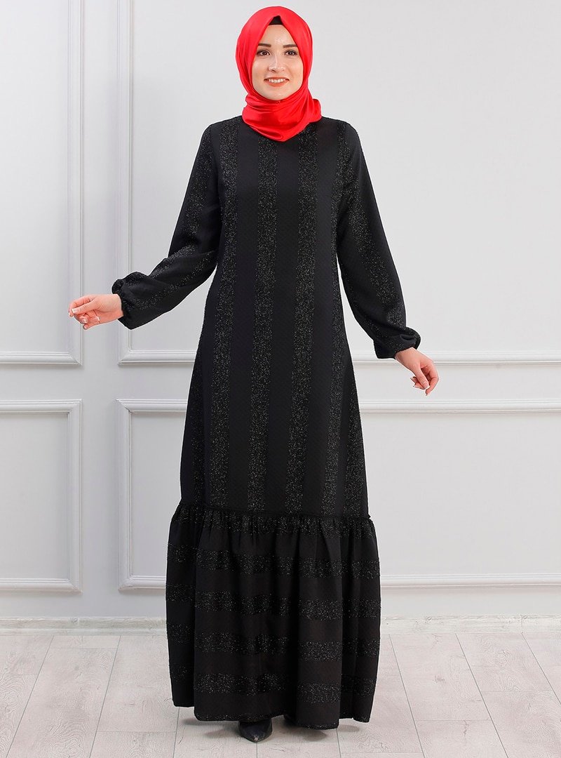 Rana Zenn Siyah Dilruba Abiye Elbise