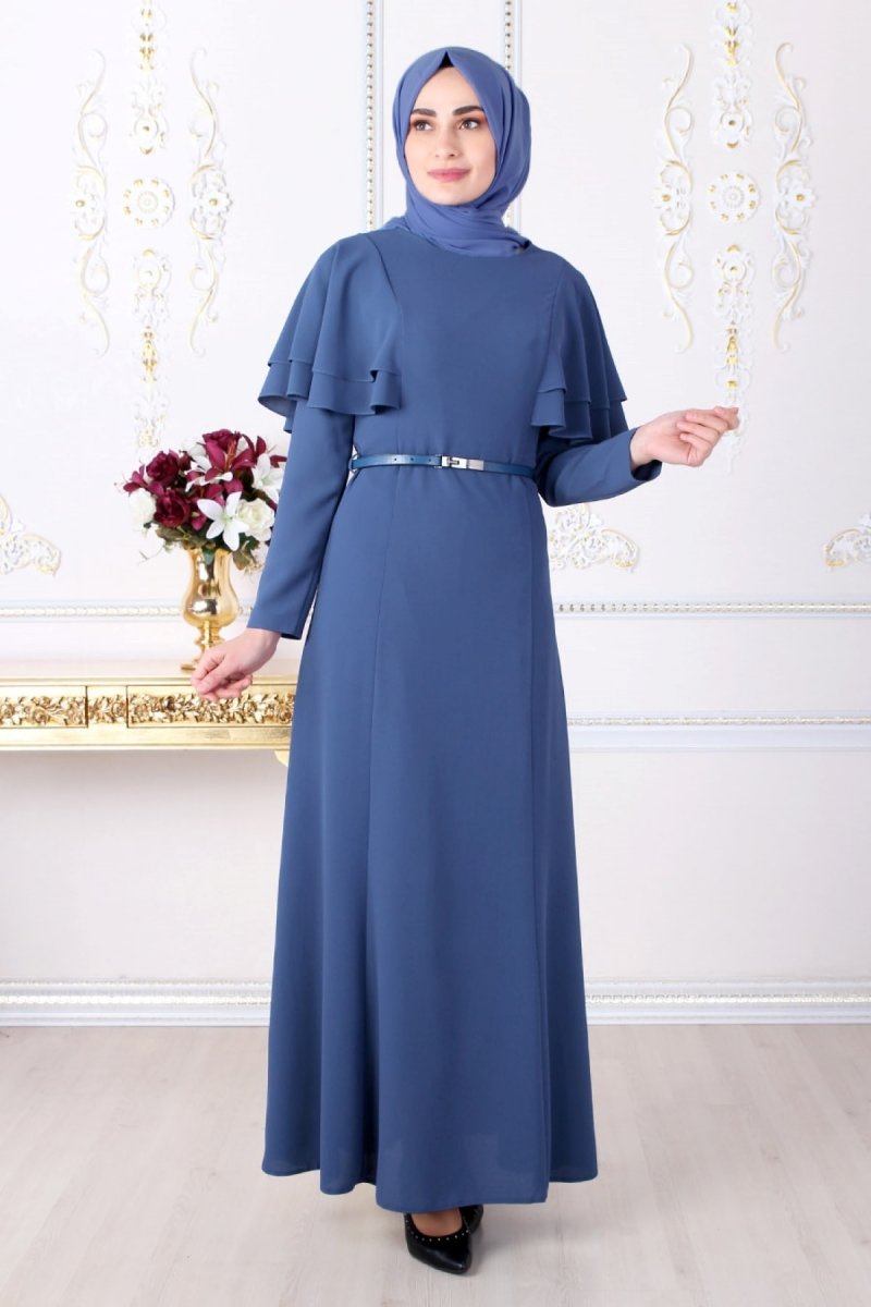 Feiza Collection İndigo Omuzları Fırfırlı Elbise