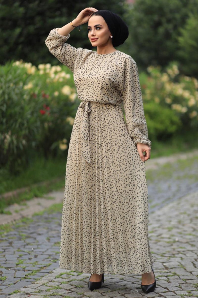 Feiza Collection Krem Desenli Elbise