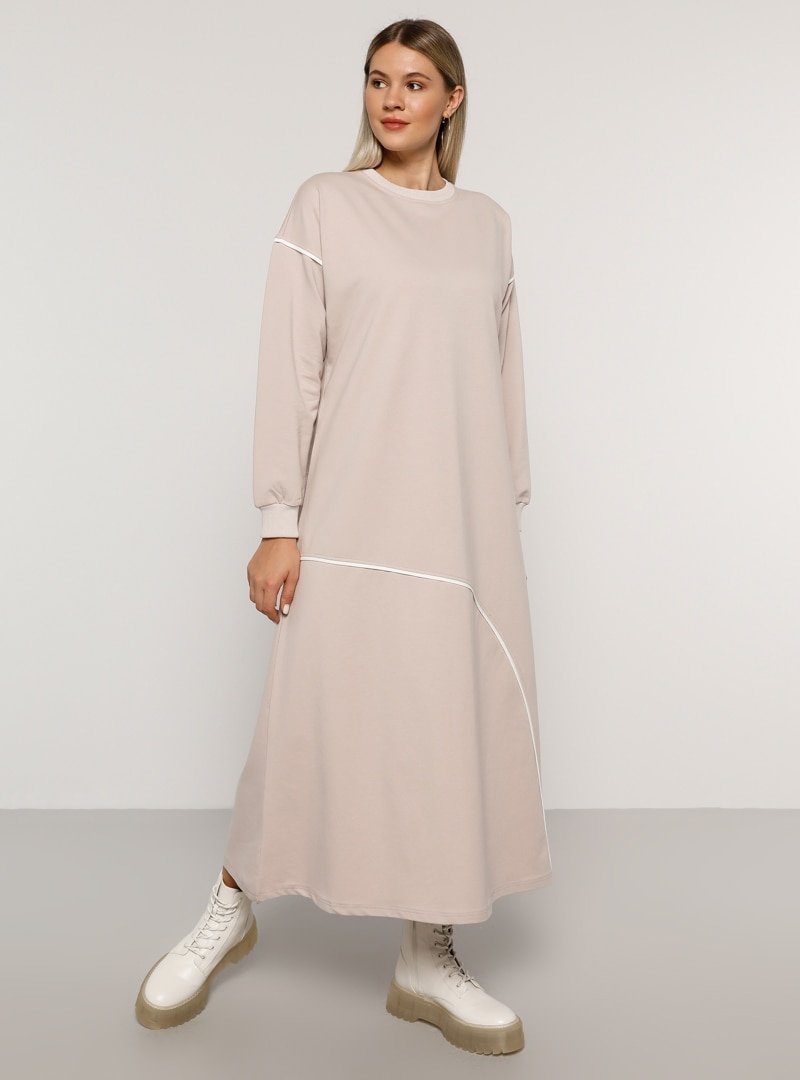 Alia Ekru Soft Pudra Biye Detaylı Elbise